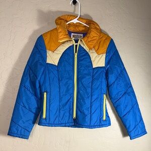 Weather watcher vintage retro color block women’s slim short puffer coat